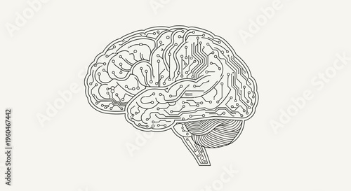 Abstract brain circuit board illustration, artificial intelligence and technology concept