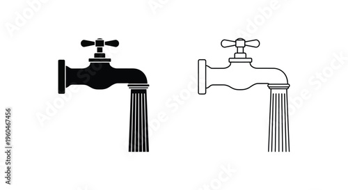 Two faucet illustrations a filled black version and a white outline