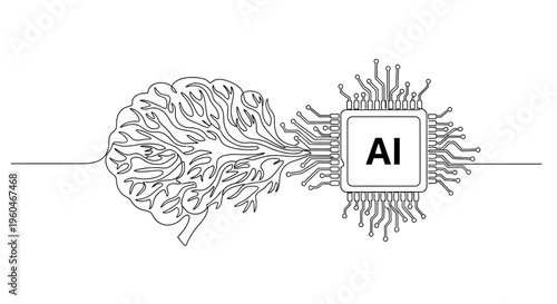 AI Brain Chip Connection: Artificial Intelligence Concept, Digital Brain and Microprocessor