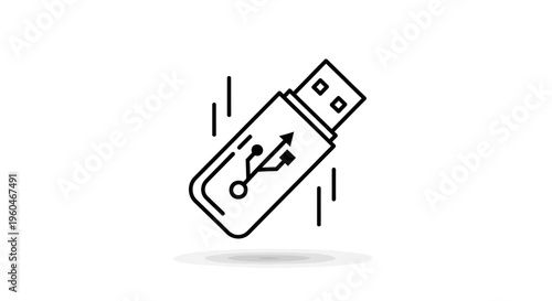 Minimalist black line icon representing universal serial bus data transfer technology vector