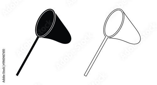 Two butterfly nets one filled and one outline isolated on white