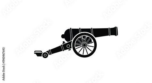 Silhouette of a historic cannon on a stark white background