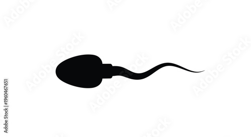 A stark silhouette of a single human sperm cell against a white background