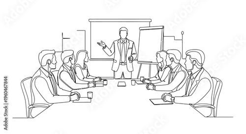 Business Meeting: Presentation and Discussion in Modern Office