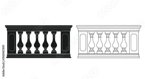 Black and white architectural railing designs side by side comparison