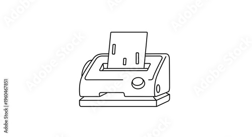 Minimalist line drawing of a paper punch with a sheet of paper inserted, illustrating office