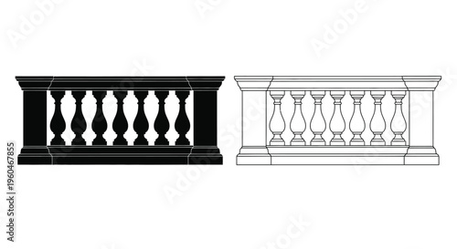 Balustrade design comparison black and white versions highlighting architectural details