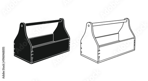Black and white illustration of two empty toolboxes with handles
