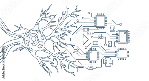 Neural Network Brain and Circuit Board Fusion: AI, Technology, Innovation