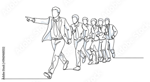 Leader Guiding Team Forward, Business Strategy and Teamwork Concept