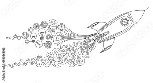 Rocket Launching with Ideas and Innovation Symbols Trail