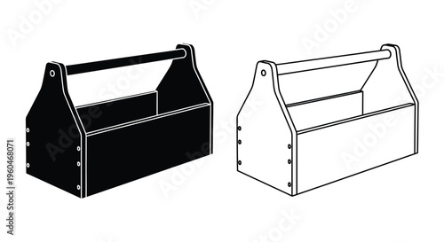 Two toolbox illustrations one black one white showing simple design