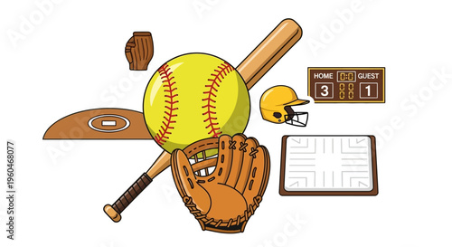 Softball Equipment and Field Elements Collection - Sports Concept