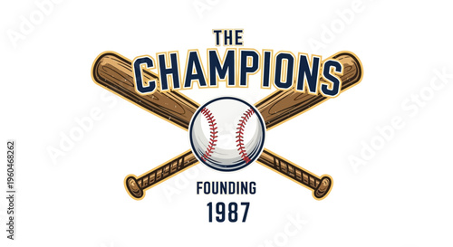 Vintage Baseball Champions Logo with Bats and Ball, Founding 1987