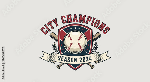 Baseball City Champions Season 2024 Emblem with Bats and Laurel Wreath