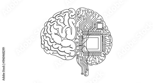 Digital Brain: AI Concept with Circuit Board and Human Mind Fusion