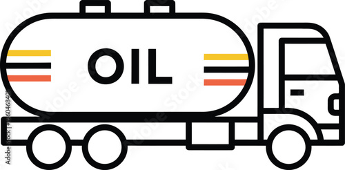 Oil tanker truck vector icon, fuel delivery vehicle, gasoline transport semi trailer graphic