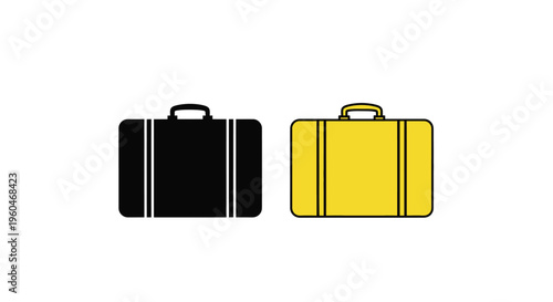 Two suitcases one black one yellow side by side on a white background