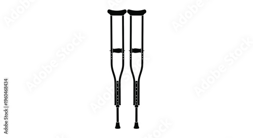 A black and white illustration depicts a pair of crutches on a white background