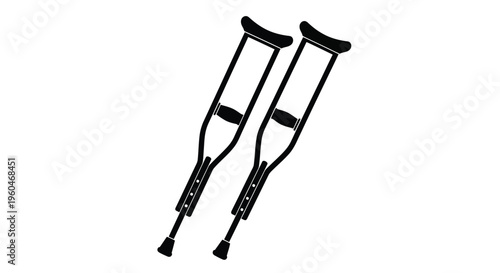 A pair of black crutches displayed against a plain white background