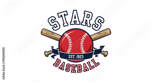 Vintage Baseball Stars Est 1923 Logo with Ball and Crossed Bats