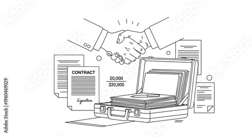 Business Deal Handshake Agreement Contract Success Briefcase Full of Money