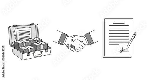 Business Deal: Money, Handshake, and Contract Signing