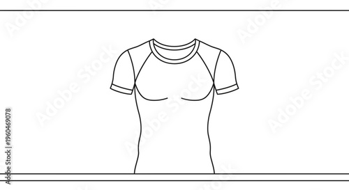 Minimalist line art vector illustration of an athletic short-sleeved compression top for fitness