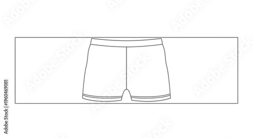 Clean vector outline illustration of men's boxer briefs or athletic shorts technical drawing