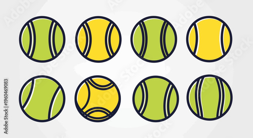 Tennis Balls Collection: Flat Design Icons with Outline, Various Angles