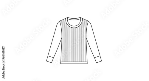 Technical flat sketch of a striped long-sleeve crew neck top for apparel design or pattern creation