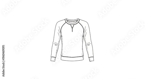 Fashion flat sketch illustration of a classic men's long sleeve crewneck sweatshirt outline