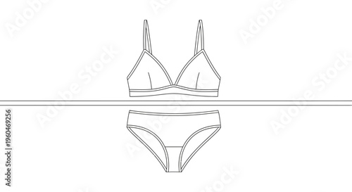 Minimalist outline drawing of women's comfortable lingerie set a modern vector illustration for