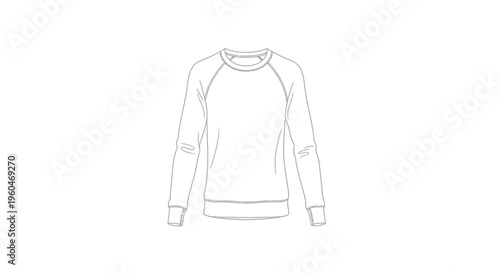 Clean white line art illustration of a crewneck raglan sleeve sweatshirt garment template