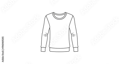 Simple line art technical drawing of a unisex crewneck pullover sweatshirt flat sketch