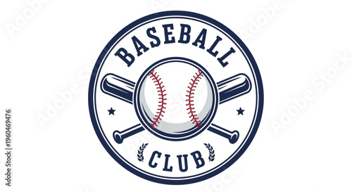 Baseball Club Emblem with Crossed Bats and Ball, Vintage Sport Logo Design