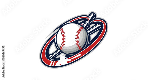 Baseball logo with bats and ball, dynamic motion effect, sport emblem