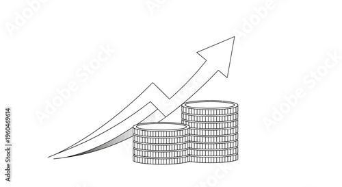 Financial Growth Concept: Growing Coins Stack with Upward Arrow Graph