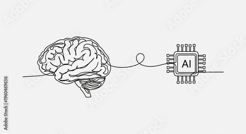 AI Brain Chip Connection: Artificial Intelligence and Human Mind Integration Concept