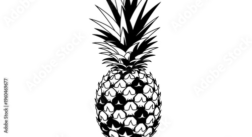 Black and White Pineapple Illustration - Tropical Fruit Icon