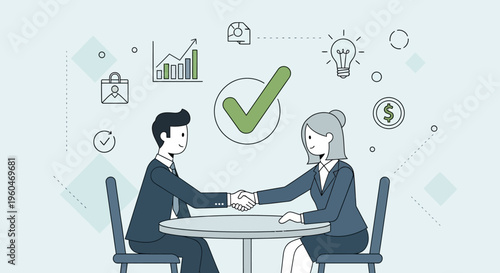 Business Partnership Agreement: Handshake Deal, Success Meeting, Strategy, and Growth