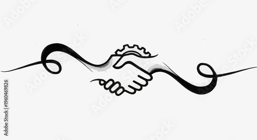 Business Partnership Handshake with Gear Symbol
