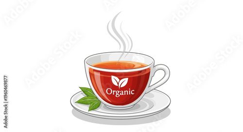 Hot Organic Tea in a Transparent Cup with Fresh Mint Leaves on Saucer