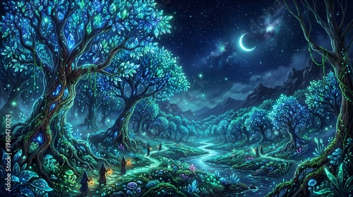 Moonlit Fantasy Forest Landscape