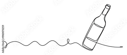 Elegant continuous line representation of a wine bottle ideal for marketing alcohol products, vineyard promotions, or minimalist beverage advertisements.