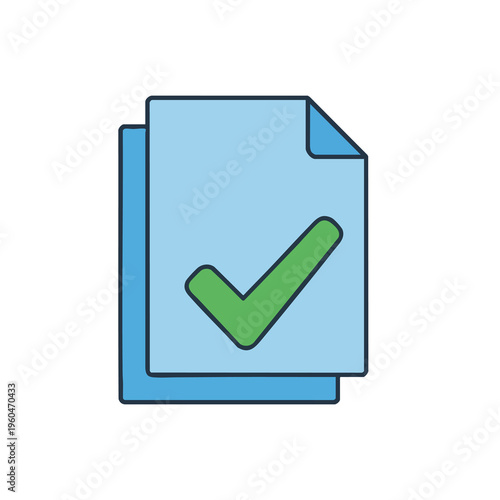 Two light blue documents with a green checkmark on the top one