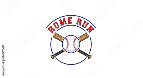 Home Run Baseball Logo with Crossed Bats and Ball
