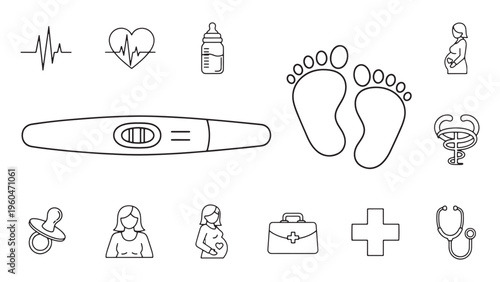 Medical Icon Set with Thermometer Footprint Medicine and Healthcare Symbols for Clinical Services Vector Illustration
