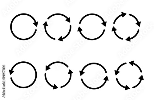 Circle arrow icons set for reload sync refresh repeat and rotation navigation symbols