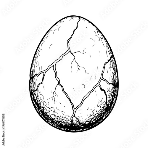 Cracked Egg Shell Illustration Highlighting Fragile Egg Anatomy for Breakfast and Culinary Use.
